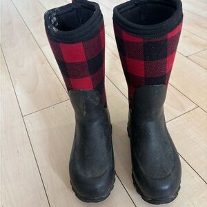 Kids Plaid Red & Black Waterproof Rain Boots